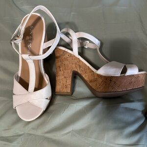Sun + Stone Cream Platform Sandals with Cork Heel